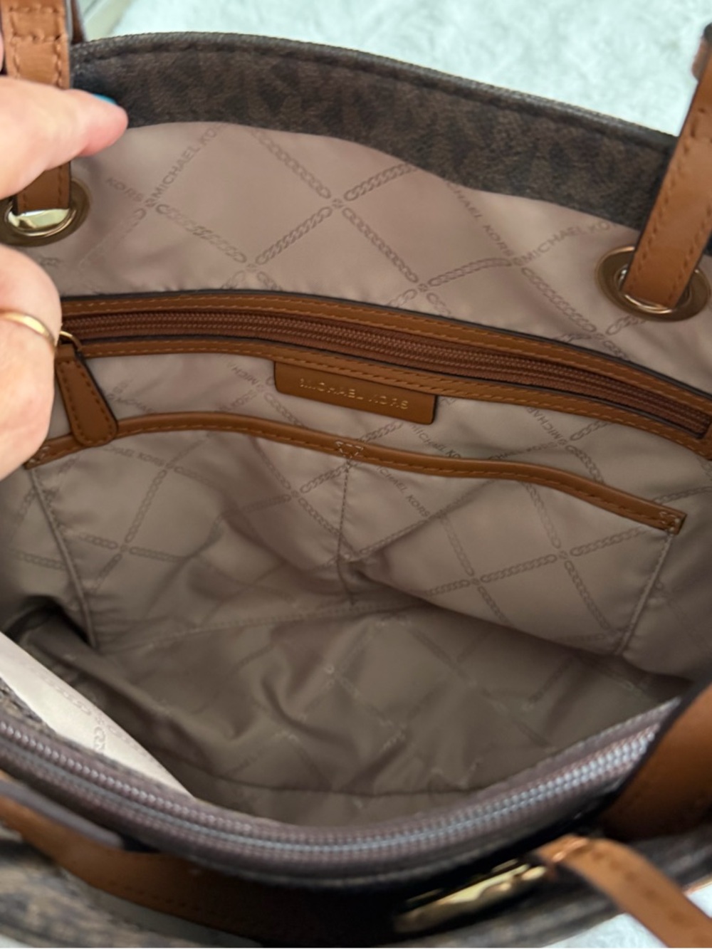 Michael Kors Jet Set Travel Tote – Brown MK Monogram | Gold Hardware - Picture 9 of 10